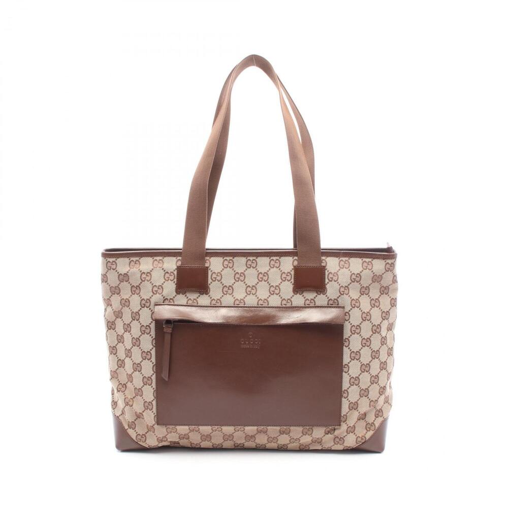 Gucci GG Canvas Tote Bag Handbag Leather Women's Beige/Brown 34339